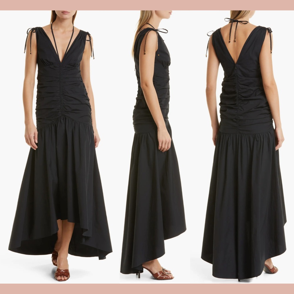 NWD$598 VERONICA BEARD‎ [ NO SIZE ] Perrin Ruched High-low Maxi Dress Black
